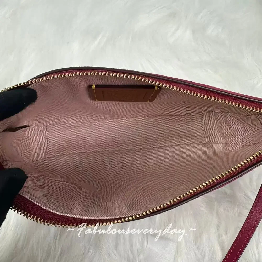 Coach Plaza Bag Shoulder Bag In Suede Brass/Dark Fuchsia CER64 NWT